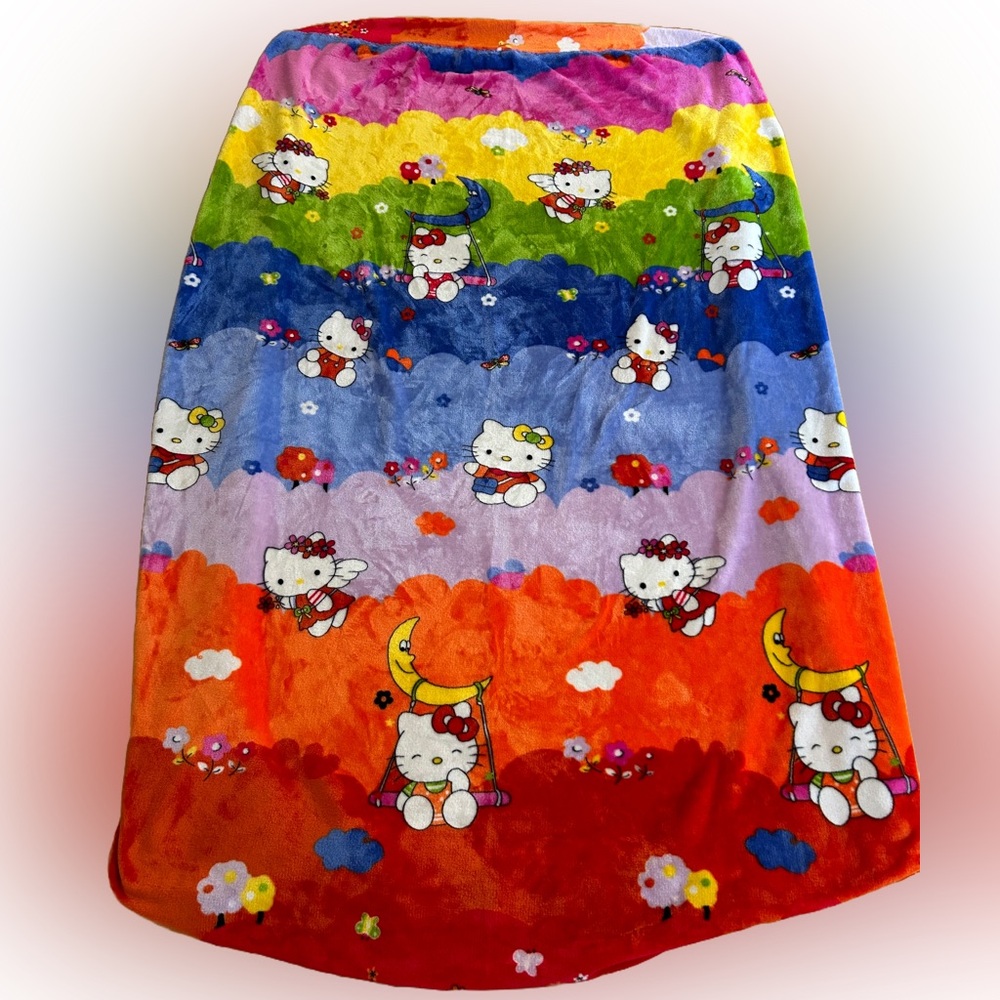 Hello Kitty Soft Fleece Twin Fitted Sheet - Rainbow & Cloud Design - Rare